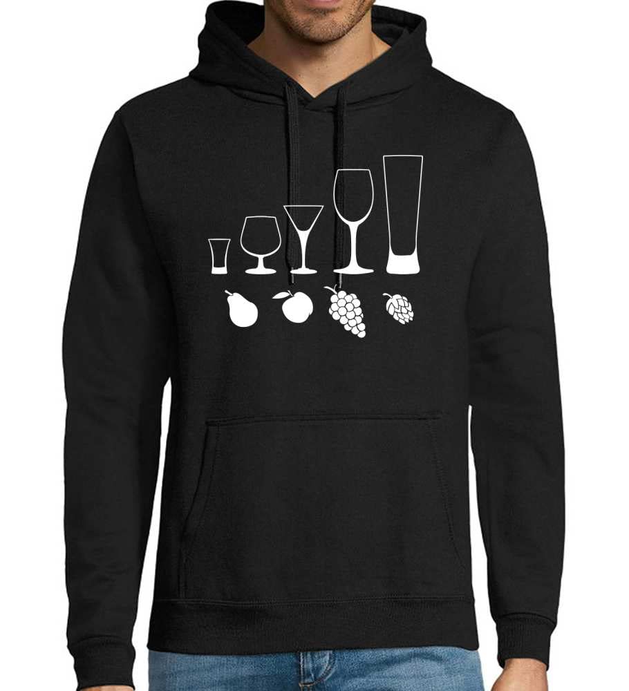 Felpa con cappuccio da uomo con bevande alcoliche, Nero , XXXXL