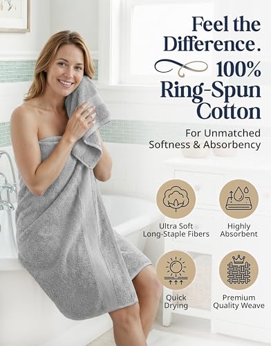 Image of LANE LINEN Grey Bath Towels for Bathroom Set - 100% Cotton 6 Pc Towels Set, Absorbent Bathroom Towel Set, 2 Bath Towels, 2 Hand Towels, 2 Wash Cloths for Your Body and face - Grey Bath Towels Set
