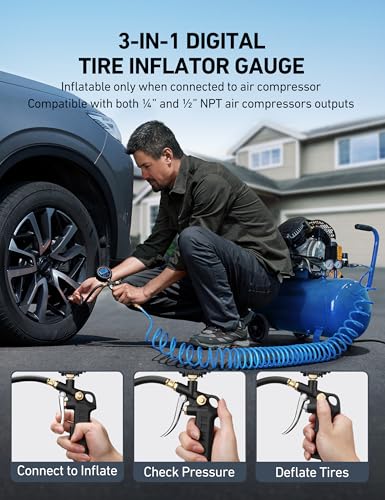 Image of AstroAI Digital Tire Pressure Gauge with Inflator, 3-250 PSI Air Chuck & Compressor Accessories Heavy Duty with Quick Connect Coupler, 0.1 Display Resolution, 1Pack Standard, with case