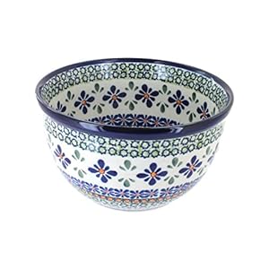 Blue Rose Polish Pottery Mosaic Flower Small Mixing Bowl