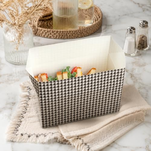 Image of Restaurantware Bio Tek 80 Ounce To Go Boxes 400 Rectangle Take Out Food Containers - Fast Top Closure Disposable Black Houndstooth Paper Carry Out Containers For Burgers Or Fried Chicken