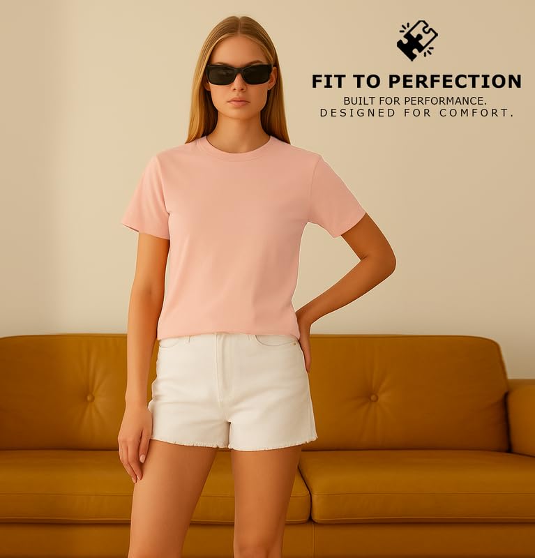 Image of Sleepynuts Women's Plain Round Neck Regular Fit Half Sleeve Cotton T Shirt