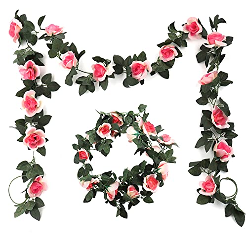 Guirnalda Rosas de Seda 2 Piezas Artificiales Vides Flores Falsas Plantas Rosa para la Decoración de Jardín Boda Hotel… Cover