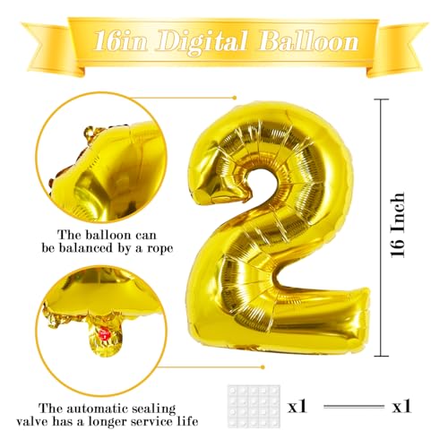 Image of TONIFUL Number Balloon 16 Inch 10 Pcs Fat Gold 0-9 Birthday Number Balloons | Small Custom Digital Mylar Foil Ballons for Birthday Baby Shower Graduation Anniversary 2027 New Year Eve Party Decorations