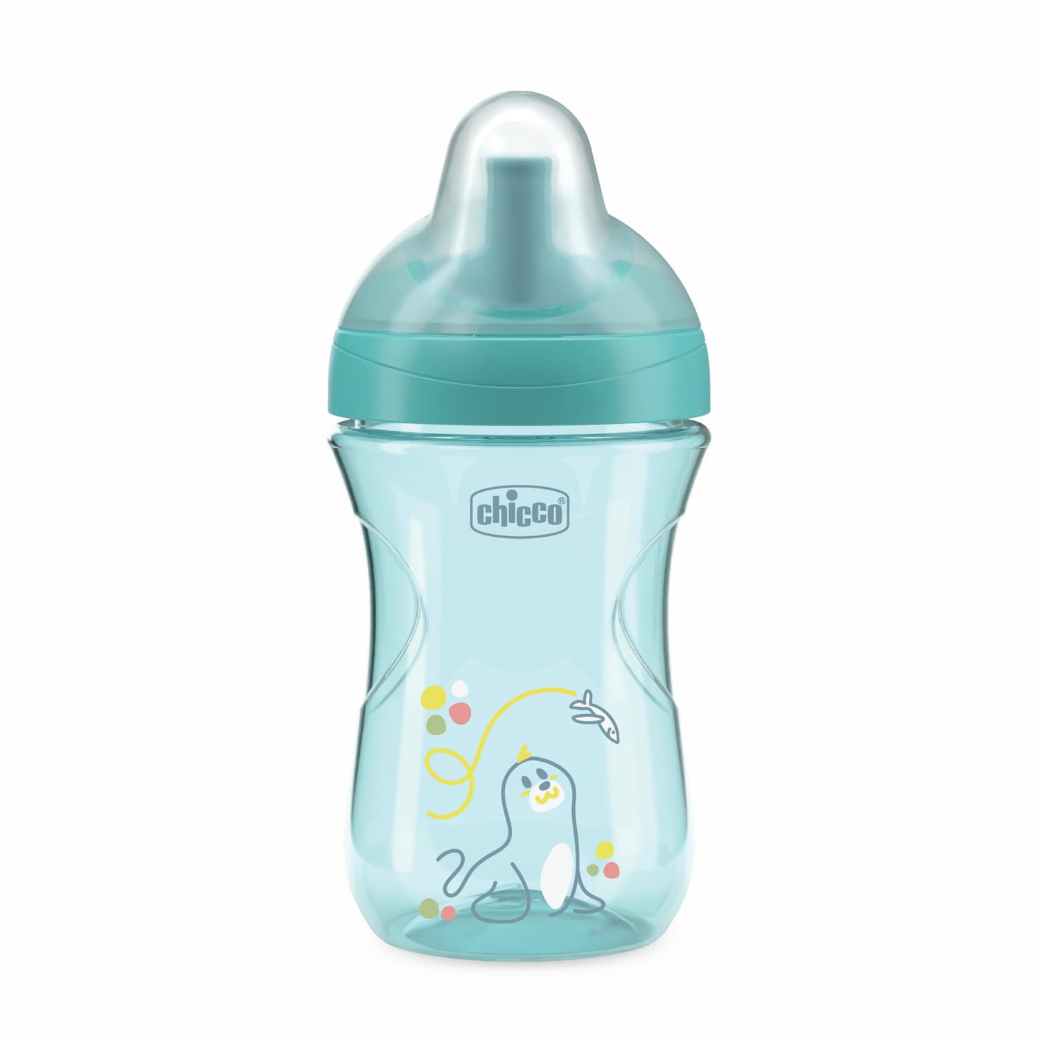 Chicco Advanced Mug, 9oz Non-Drip Plastic Cup with Straw, Ergonomic Spout and Valve, BPA Free, 12M+, Azure