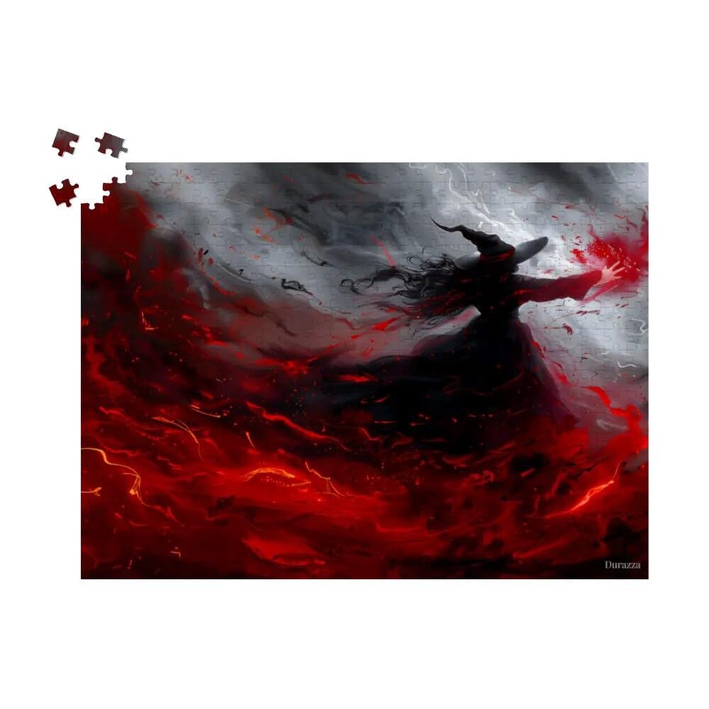Witch Spellcasting Jigsaw Puzzle: 1000 Pieces Puzzle For Adults, Dark Gothic Fantasy Art, Black Magic Artwork For Dramatic Red โ image 1