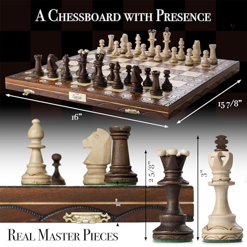 Set de Ajedrez Junior Europeo Internacional Wegiel - 40.7 cm Tablero de Madera de Haya y Abedul con Diseño Plegable y Almacenaje miniatura 2