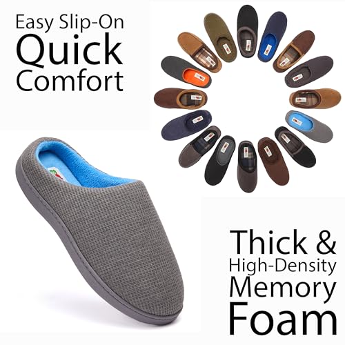 Fruit of the Loom Men's Ribbed Jersey Clog Slippers - Memory Foam Sole - Indoor/Outdoor, Pantuflas Machine Washable, Grey/Blue, Large - image 4