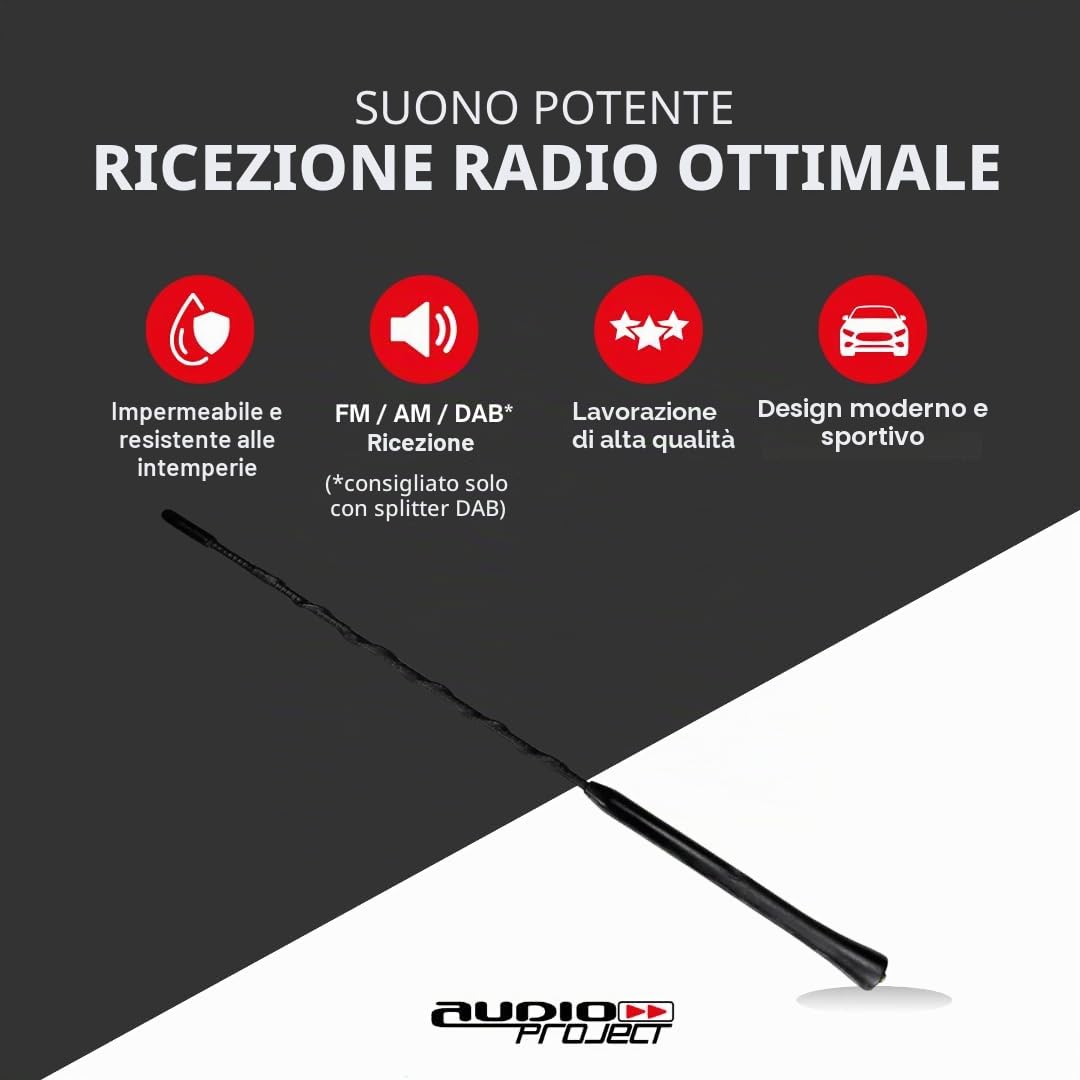 Audioproject A155 - Antenna-per-autoradio 40cm compatibile per: Toyota Aygo Opel Corsa Fiat Panda Suzuki Peugeot Cooper adapter universe antenna auto corta accessori