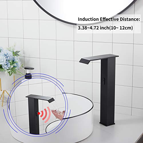 Automatic Sensor Matte Black Touchless Bathroom Vessel Sink Faucet Waterfall Bathroom Water Tap With Control Box And Temperature Mixer By Ggstudy #TOP3