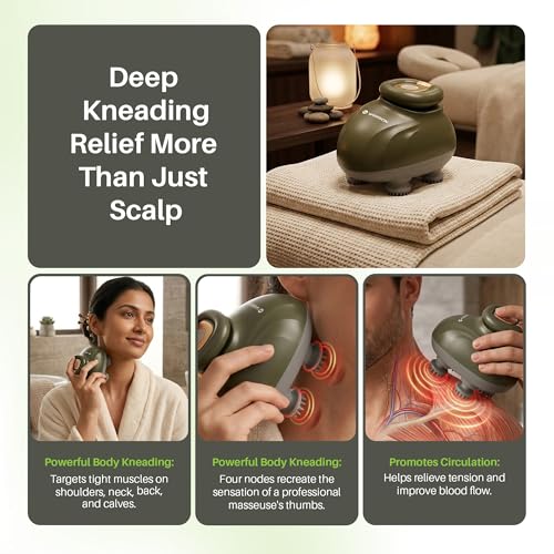 Image of Scalp Massager Electric with Red Light Therapy | Stress Relief & Hair Growth | Rechargeable Handheld Head Kneading Massager | 3 Speed Modes | For Scalp, Body & Deep Clean