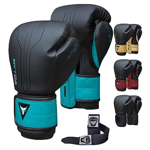 Mytra Fusion Boxhandschuhe Im Lieferumfang von Free Hand Wraps enthalten Box Handschuhe MMA Training Muay Thai Handschuhe Männer & Damen Kickbox Handschuhe (10-oz, Black/Turquoise)