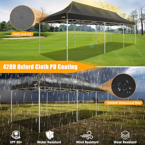Image of HOTEEL 10x30 Heavy Duty Pop Up Canopy, Instant Commercial Gazebos for Party Wedding Event, Waterproof UV 50+ Windproof Tent with Upgraded Thick Hexagonal Legs, Equipped with Wheeled Carry Bag, Black