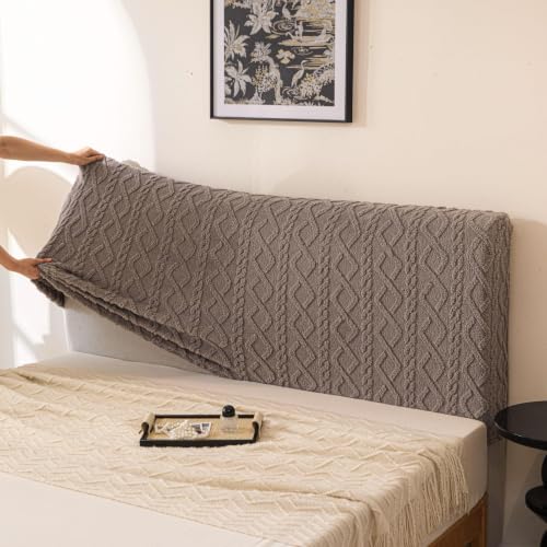 Image of HOMETHREADS Stretchable Lycra /Velvet Headboard Cover | Soft, Dust-Proof & Wrinkle-Resistant Bed Back Protector | Fits Leather, Wooden & Fabric Bedsides | for 5ft to 6.5ft Beds (Khaki, 150x65cm)
