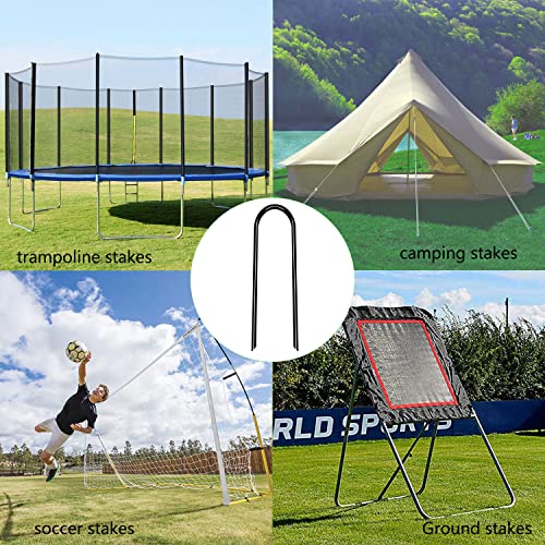 Image of Heavy Duty Trampoline Anchors High Wind U-Shaped Sharp Ends Ground Anchor Galvanized Steel 11.8inch Safety Stakes for Soccer, Tents and Garden Decorations (Black 8pcs)