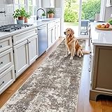 3x12 ft Long Hallway Runner Rug – Non-Slip Washable Carpet Runners for Kitchen Entryway Bathroom Modern Abstract Neutral Low-Pile Thin (Brown Beige,3x12)