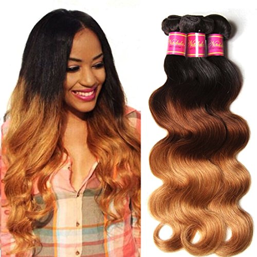 Nadula 8A Grade Brazilian 3 Tone Ombre Color 1B/4/27# Body Wave Hair 3 Bundles Cheap Brazilian Virgin Human Hair Products 100+/-5g/pcs Weave Extensions Natural Color (18 20 22)