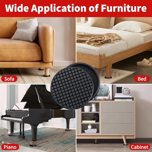 Image of Ezprotekt Non Slip Furniture Pads, 12 Pcs 2 inch Anti Skid Rubber Furniture Caster Cups, Anti-Slip Furniture Coasters for Hardwood Floors, Anti Slide Floor Protectors for Bed Couch Stoppers (Black)