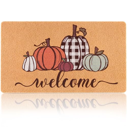 Fttoyoly Fall Pumpkin Door Mat for Front Door, Welcome Matt Outdoor with Non-Slip Backing, Doormat Indoor Entrance, Fall Outdoor Decor for Porch, Entryway, 17