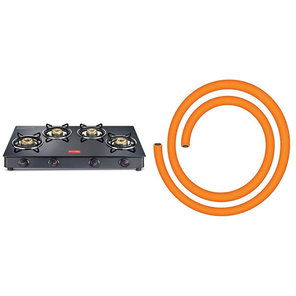 Buy Prestige Magic 4 Burner Gas Stove GTMC 04 L, Black Colour & Prestige LPG Hose, Multi Online