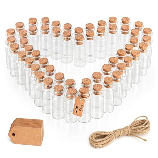Belle Vous Bjudningsburk Uppsättning i Glas med Korklock, Etiketter & Tråd (64 Pack) – 13ml – Mini Runda Murar Lufttäta Förvaringsburkar och Etiketter för Bröllopsbjudningar, Fest, Kökskryddor & Sylt