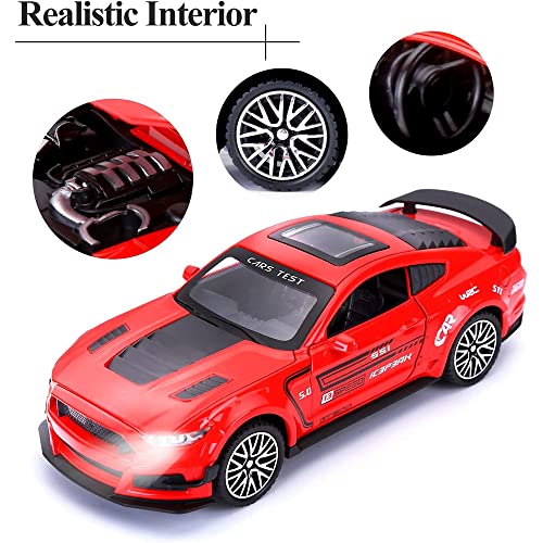 Image of DEUSON ECOM 1:32 Scale Mustang Toy Car Diecast Metal Model Cars for Kids Sound Light and Pull Back