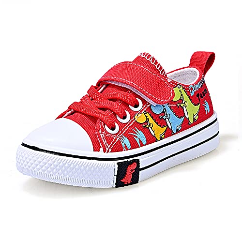 Image of Cozystep Toddler Boys Girls Slip On Canvas Sneakers Cartoon Dinasour Printed Little Kid Unisex Adjustable Strap Walking Shoes Lazy Shoes with Hook and Loops
