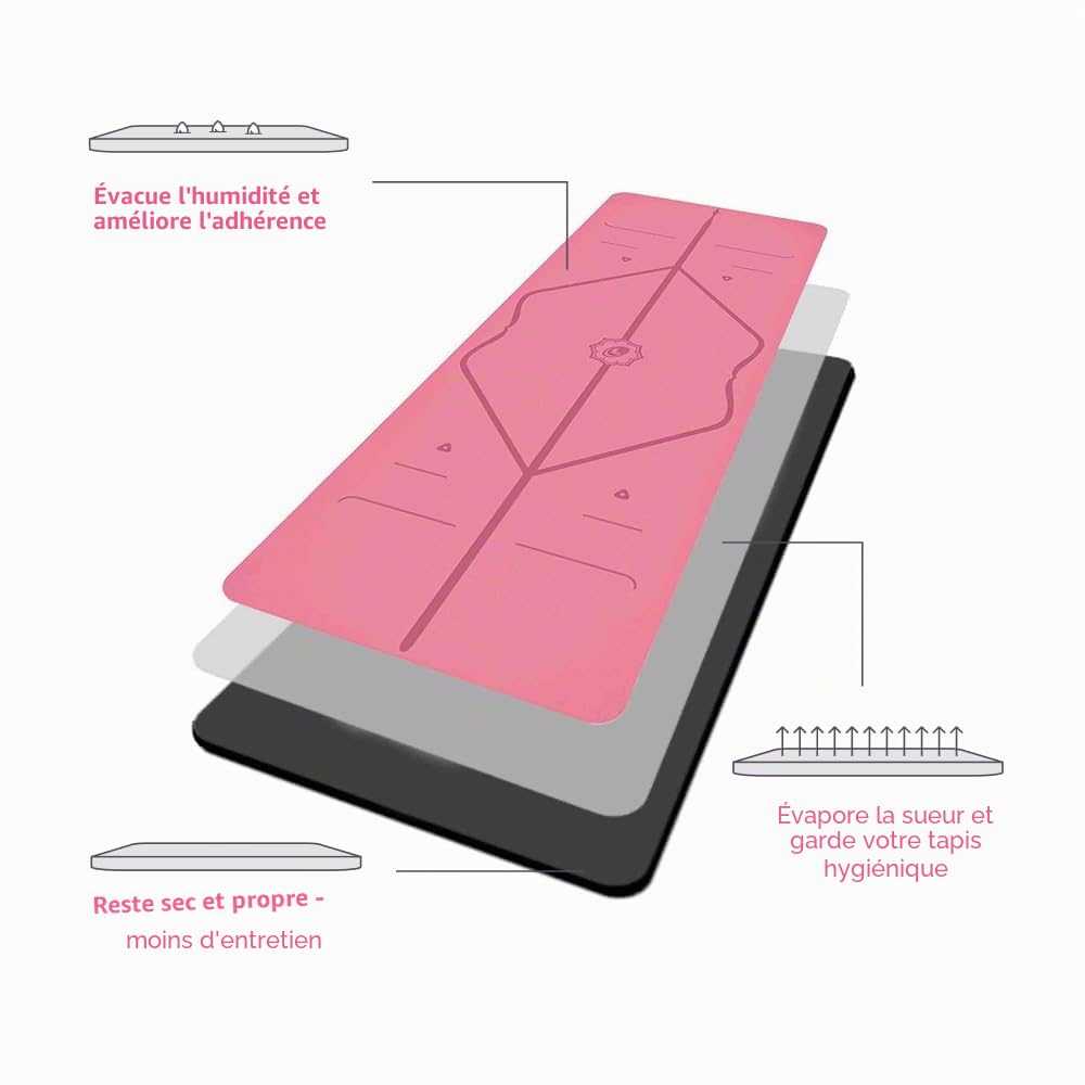 Tapis de Yoga Voyage Liforme - Tapis Léger, Portatif et Antidérapant - Tapis Écologique En Caoutchouc Naturel Avec Un Unique Système de Repères Pour Alignement - Édition Voyage | Adhérence Exceptionnelle, Écologique, Non Toxique, Résistant à la Transpirat