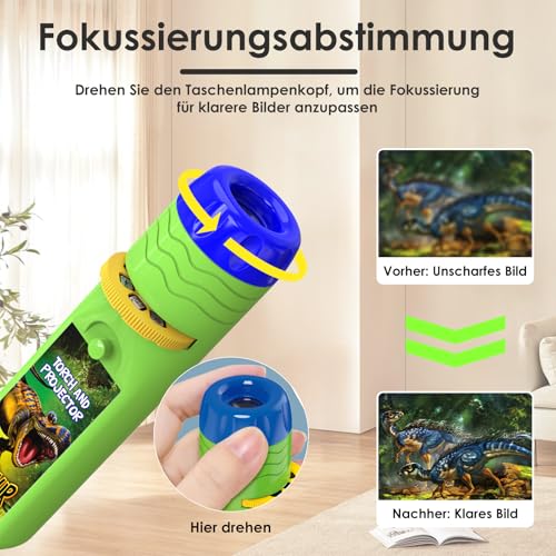 Pup Go Projektor Taschenlampe Dinosaurier für Kinder ab 3+ Jahren, Weihnachtsgeschenke & Nikolaus Geschenke für Jungen, 3 Disks 24 Bilder, Geschichte Diashow Beamer,Dinosaurier Spielzeug