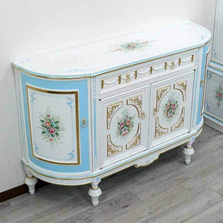 Amazon.co.jp: ロココ調 4ドアサイドボード 半円タイプ キャビネット