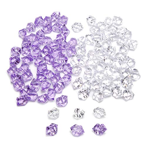 100 piezas de piedras acrílicas de hielo SurePromise Jewels Gems Diamond Pirata tesoro para el hogar suministros de fiesta floreros rellenos accesorios decoración de boda (transparente + morado)