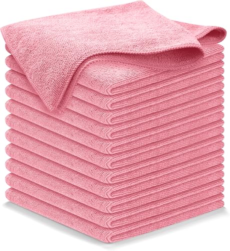 Image of USANOOKS Microfiber Cleaning Cloth Light Pink - 12 Pcs 12.5 inchx12.5 inch - High Performance - 1200 Washes, Ultra Absorbent Towels Weave Grime & Liquid for Streak-Free Mirror Shine - Car Washing Cloth