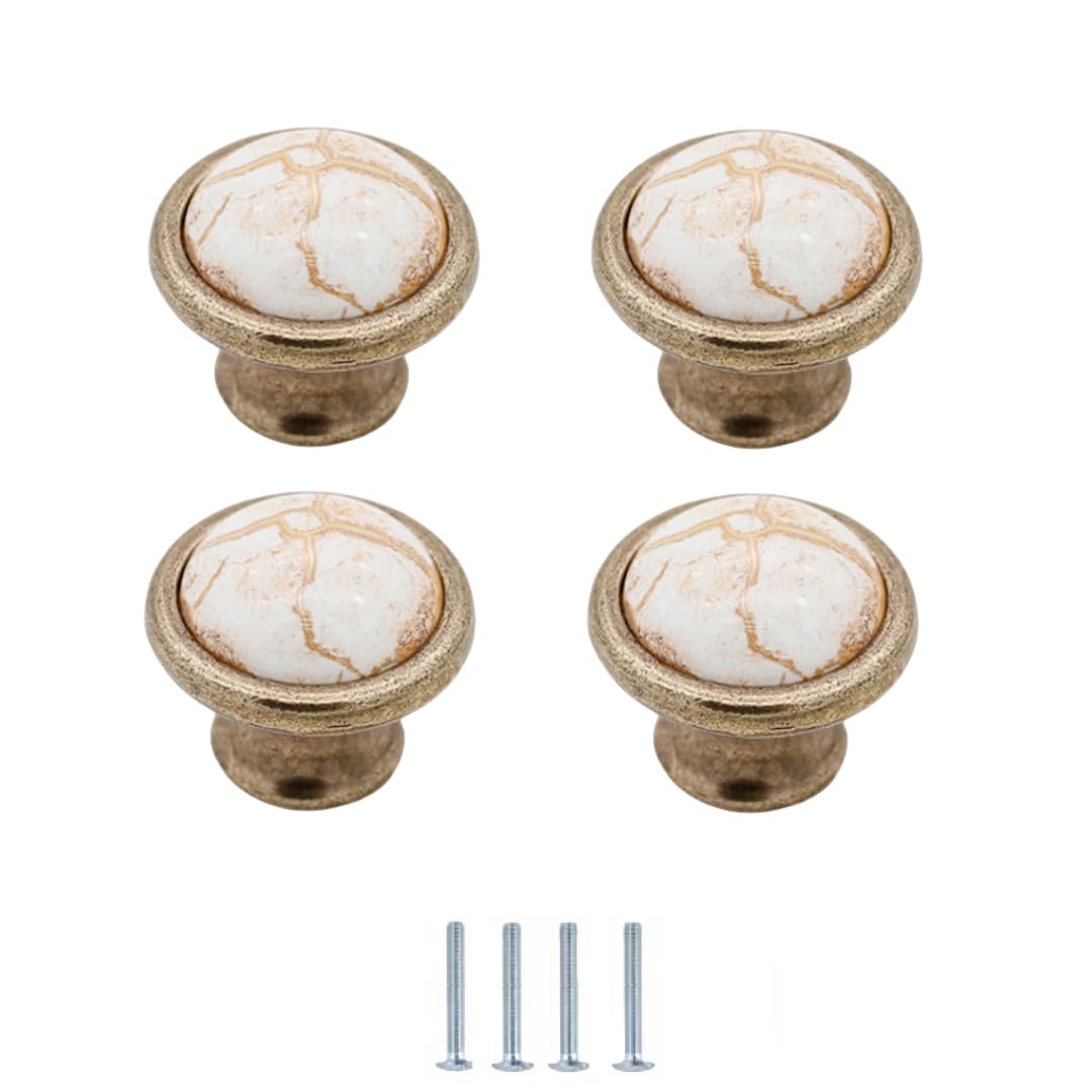 LQZAXSRDR Ceramic Cupboard Drawer Handle Knobs, Ceramic Zinc Alloy Door Knobs Cabinet Handles Fine Yellow Marble Multiple Sizes 4 Pcs(30 * 28mm)