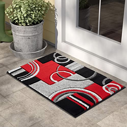 GLORY RUGS Area Rug 2x3 Door Mat Red Geometric Soft Floor Carpet with Premium Fluffy Texture for Indoor Living Dining Room and Bedroom Area