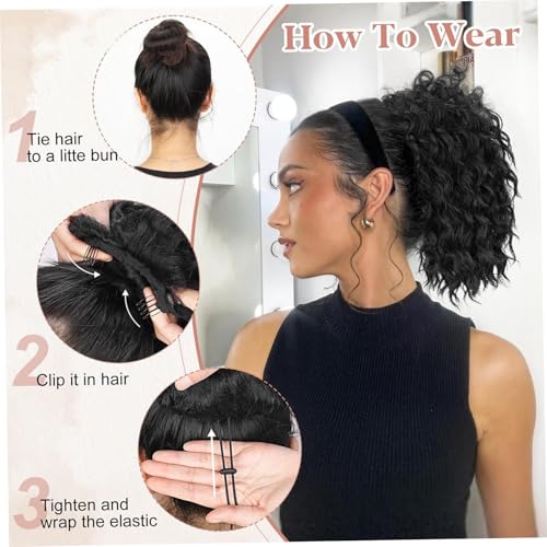 Cola de caballo rizada ajustable para solucionar el cabello fino con red transpirable 3