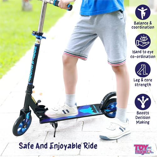 Image of ToyMagic SwiftGlider 2 Wheeler Scooter|Non Electronic Smart Kick Scooter|Rear Brake Foldable Toy|Height Adjustable Handle|Weight Capacity Till 50kg|Birthday Gift for 3+ Kid |Made in India, Multicolor