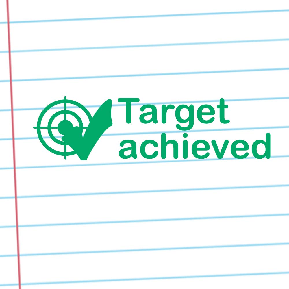 Classroom Capers Green Target Achieved Teacher Stamp. Self-Inking, 12X33mm Image, Stamper For Teacher Marking And Feedback. Ink.