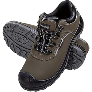 Lahti PRO Nubuck Leather Work Shoes Safety Shoes Men/Women Unisex | Size: 47 | Colour: Green Black | S3 SRC | EN ISO 20345 | Plastic Cap Non-Slip Work Safety Shoes Protective Shoes