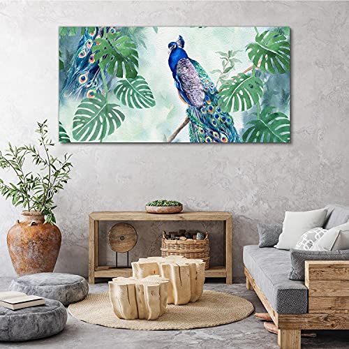 Tableau sur toile 140x70cm oiseau paon branche impression grand format