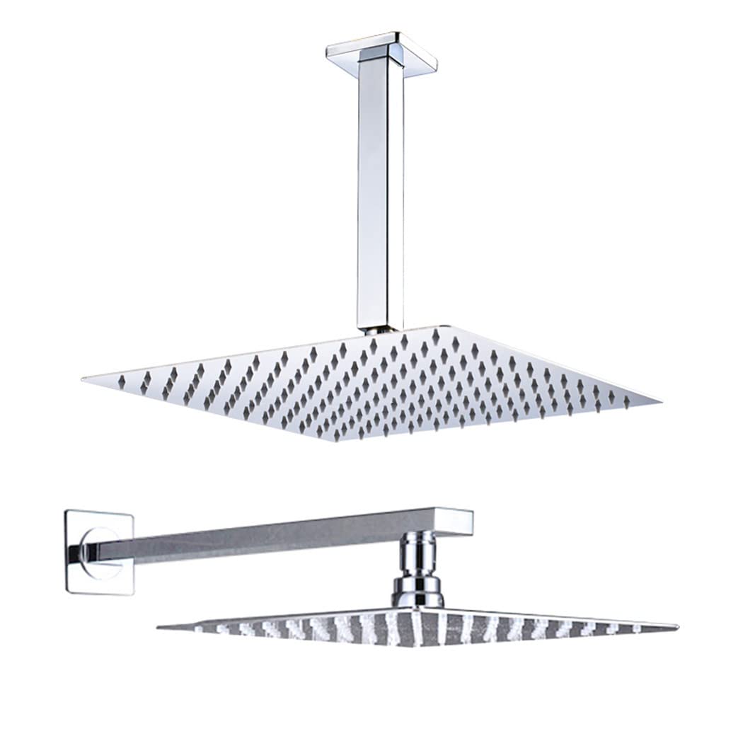 20.3 cm/25.4 cm/30.5 cm Ultracienka kwadratowa głowica prysznicowa z deszczownicą - Premium łazienka prysznic z regulowanym ramieniem - luksusowe doświadczenie wodospadu do domowego spa