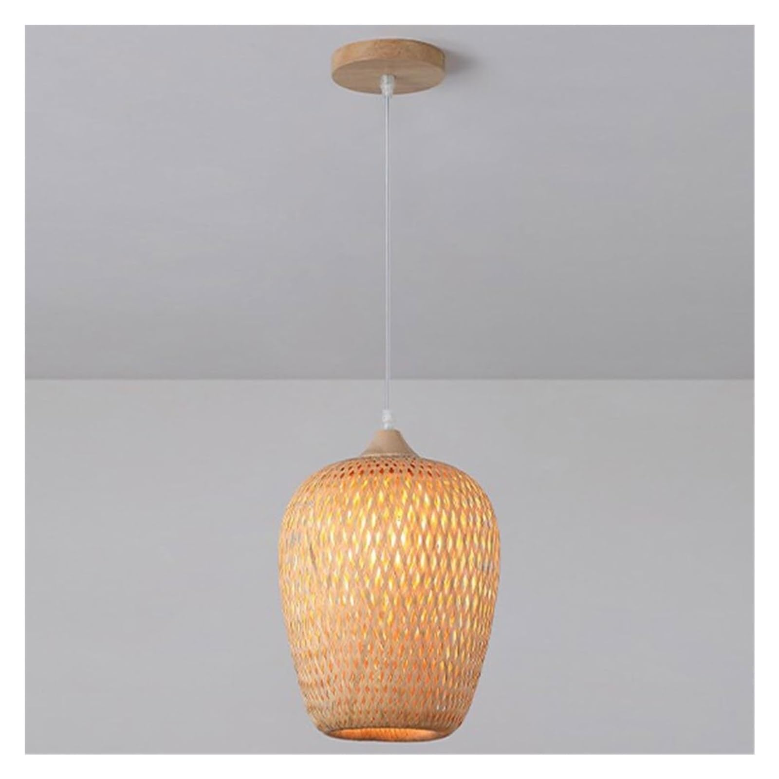 KHUKHU Modern Style Hanging Light Natural Bamboo Shade, Rattan Pendant Light Hanging Ceiling Lamp, E27 Height Adjustable Dining Room Corridor Entryway Light Industrial Ceiling Chandelier Lamp(A)
