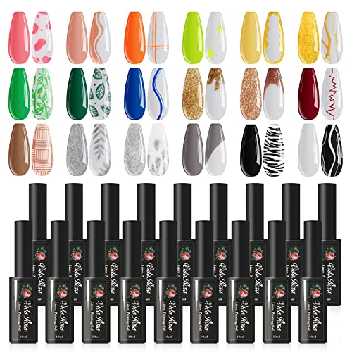 VidaRosa 18 Selected Colors, Gel Nail Liner Polish Pen UV LED Nail Paint Gel Polish Set for 3D Nail Art DIY Nail Design Pull Line Pen Nail Drawing, Nail Painting Polish for Nails Manicure Salon
