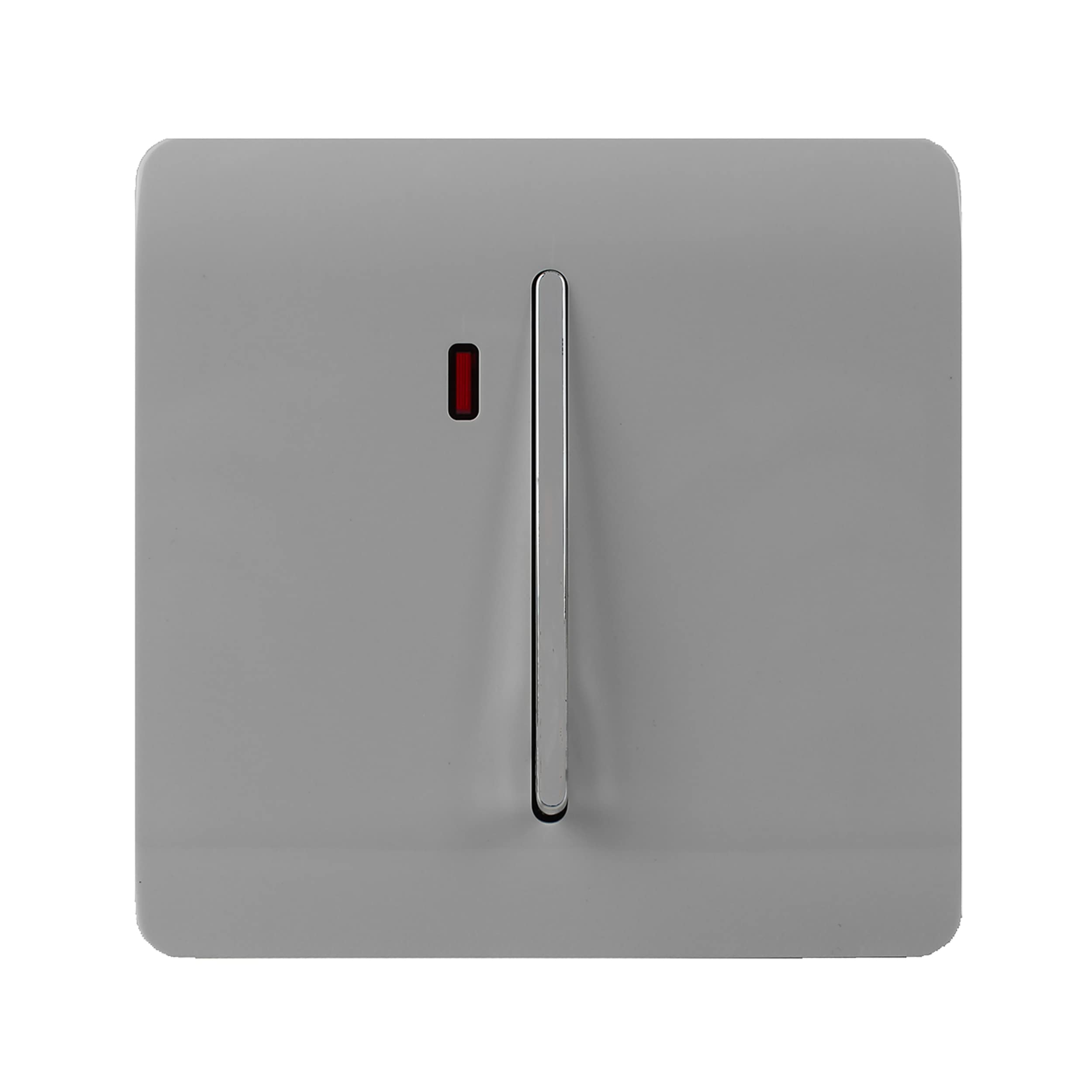 Trendi Easy to install Screwless Artistic Modern Glossy Double Pole Raised Profile 20 A 240V Tactile Chrome Single Switch with Neon Insert Light Grey -ART-WHS1LG