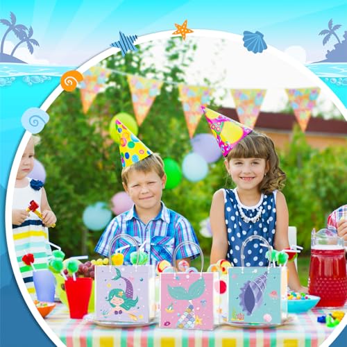 Image of Teenyyou 24 Pcs Mermaid Clear Gift Bags with Handles Under the Sea Party Favor Goodie Candy Treat Tote Gift Bags for Ocean Theme Birthday Party Supplies