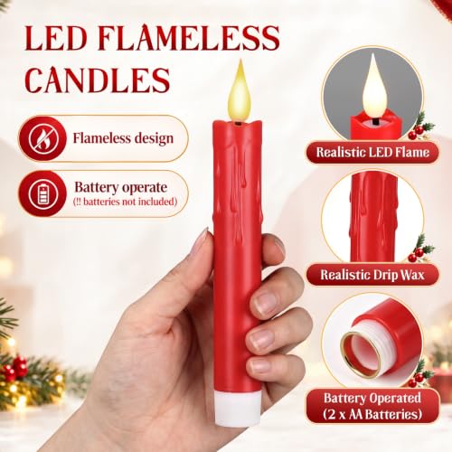 Image of Baquler 24 Pcs 6.5 inch Red Flameless Taper Candles LED Stick Battery Operated
