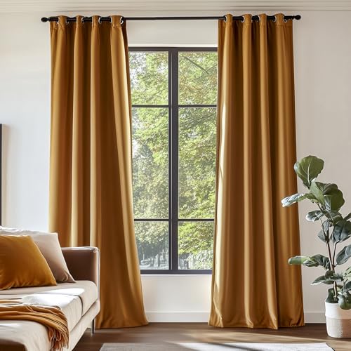 jinchan Velvet Blackout Curtain for Living Room, Thermal Insulated Luxury Drape for Bedroom 84 Inch Long, Stylish Soft Privacy Room Darkening Window T