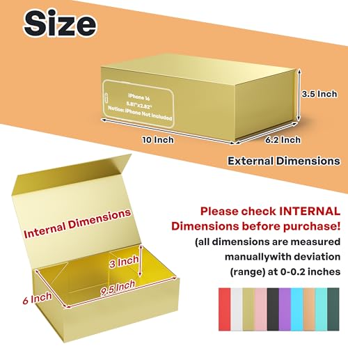 Image of 5 Pack Gold Gift Box, 9.5x6x3 Inch Gift boxes for Presents with Lids Magnetic Closure Rectangle Collapsible for Bridesmaid Proposal Box, Wedding, Christmas, Halloween, Birthday Gift Packging