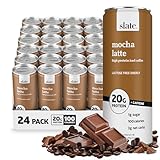 Slate Milk - High Protein Iced Coffee - Mocha Latte - 175mg Caffeine, Lactose Free Energy - 20g Protein, 1g Sugar, 110 Calories, 3g Net Carbs, No Sugar Added - Protein Coffee - 11 fl oz, 24 Cans