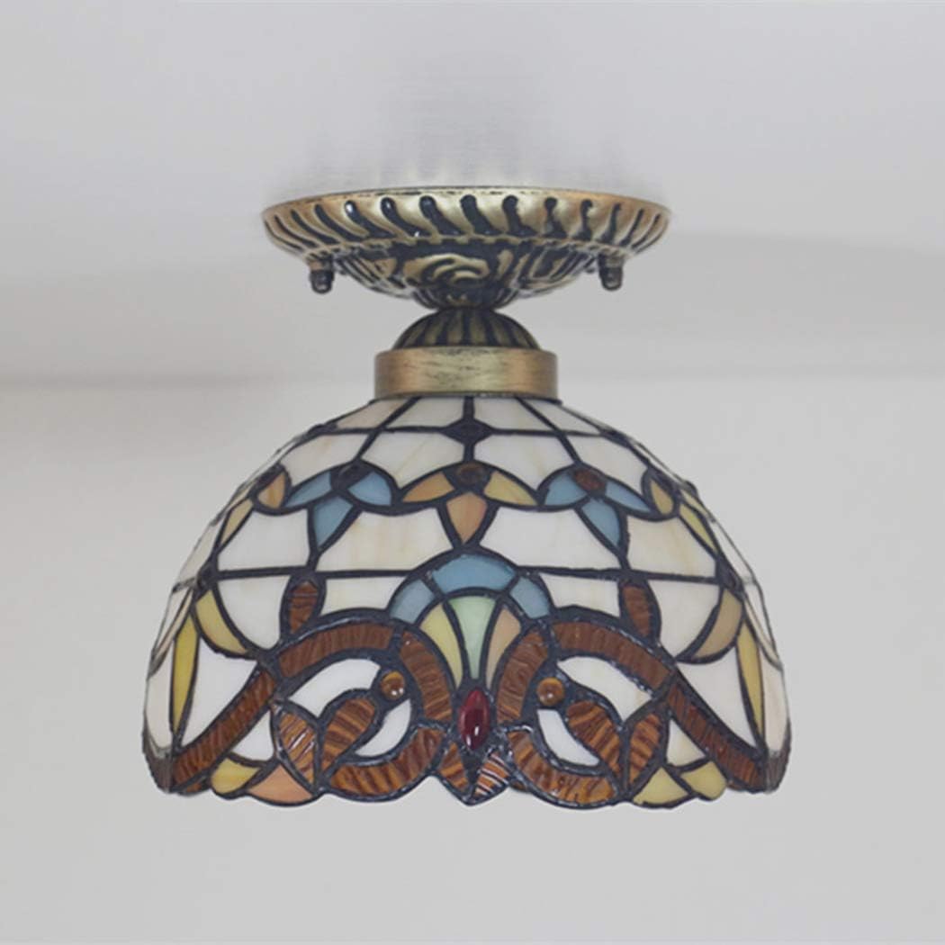 GDLight European Retro Baroque Ceiling Lamp Tiffany Style Stained Glass Lamp Shade Lighting Fixture for Bar Restaurant Aisle Corridor Balcony Porch, 8 Inch