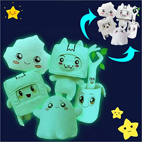 5Pcs Luminous Ghosty Foxy Boxy Rocky and Sticky n' Canny Plush Glow in The Dark Toy Set,Detachable Anime Foxy and Boxy Plush Soft Stuffed for Fans Favor